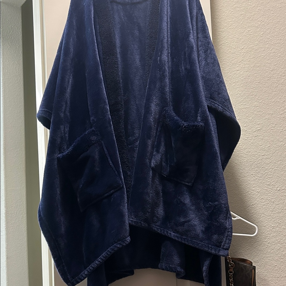 Navy Blue Women's  Cape blanket with pockets